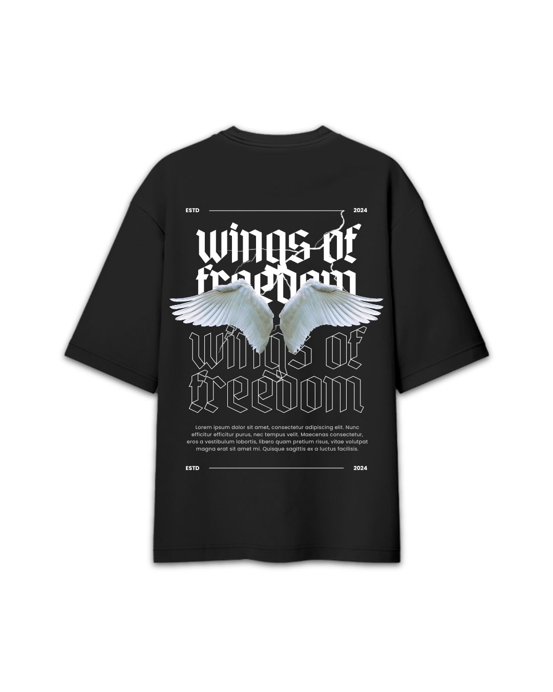 Wings Of Freedom Black Oversized T-Shirt