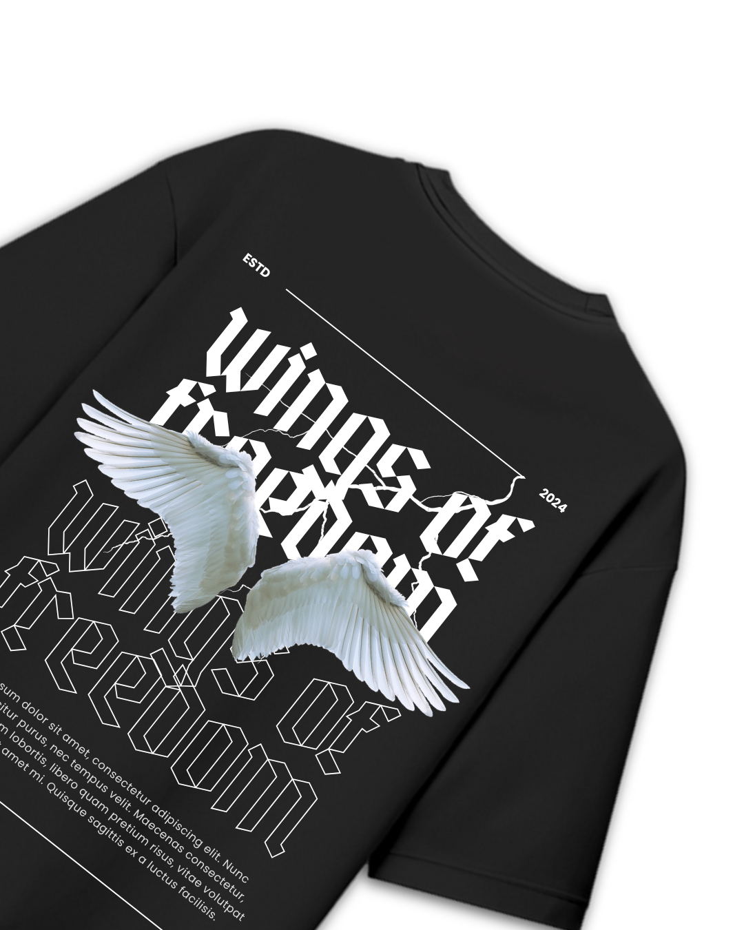 Wings Of Freedom Black Oversized T-Shirt
