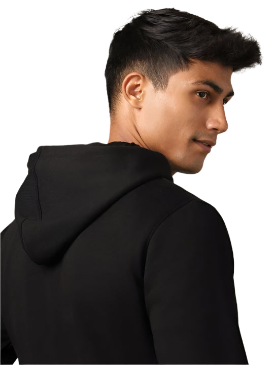 Black Solid Hoodie – 100% Cotton, Regular Fit for Men
