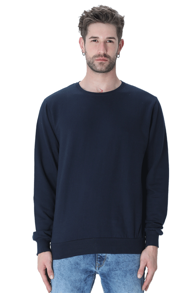 TMG Navy Blue Solid Sweatshirt – Premium 100% Cotton, Regular Fit