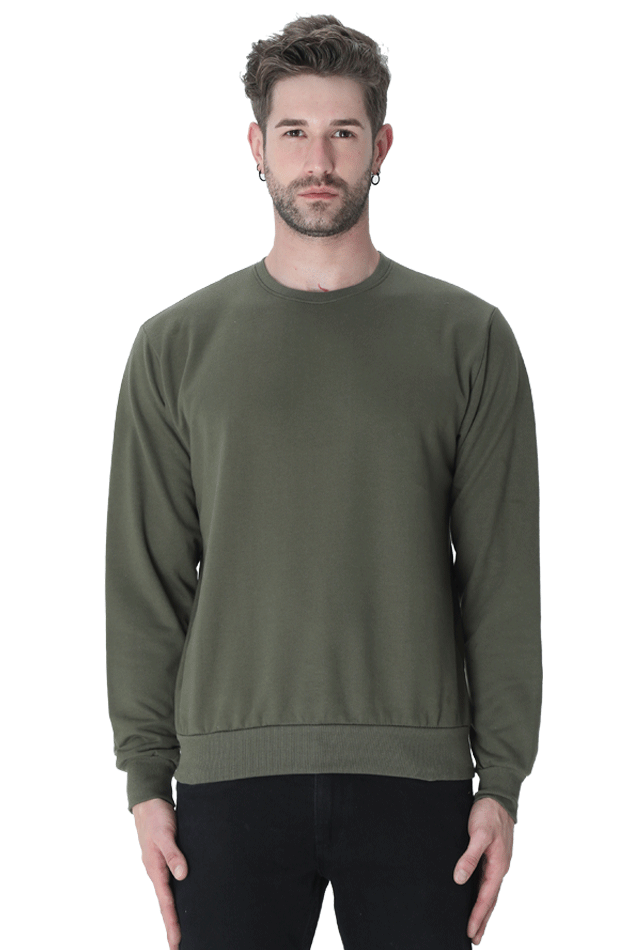 TMG Olive Green Solid Sweatshirt – Premium 100% Cotton, Regular Fit