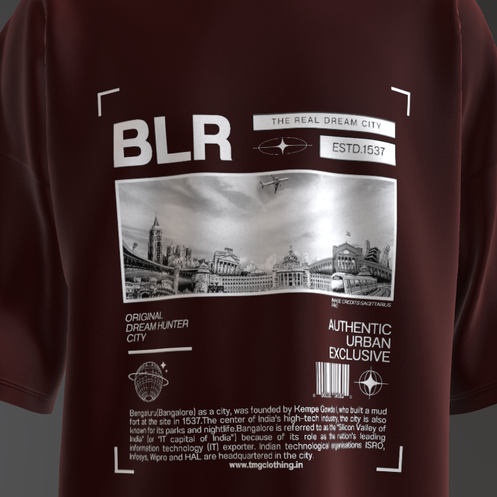 BLR The Real Dream City Oversized Maroon T-Shirt