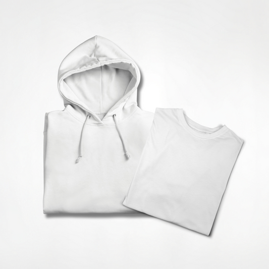 TMG COMBO  SOLID WHITE SUPIMA COTTON T-SHIRT & SOLID WHITE HOODIE