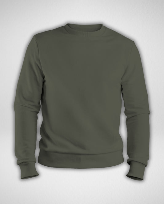 TMG Olive Green Solid Sweatshirt – Premium 100% Cotton, Regular Fit