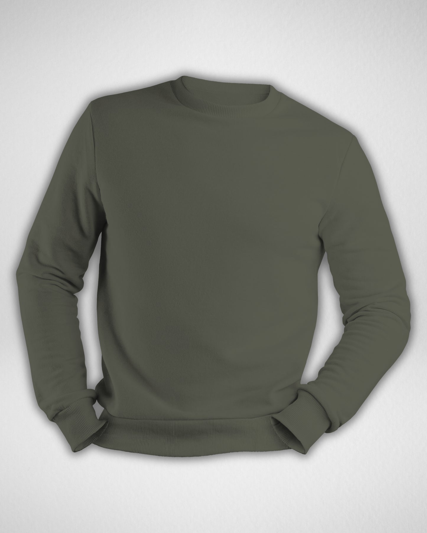 TMG Olive Green Solid Sweatshirt – Premium 100% Cotton, Regular Fit