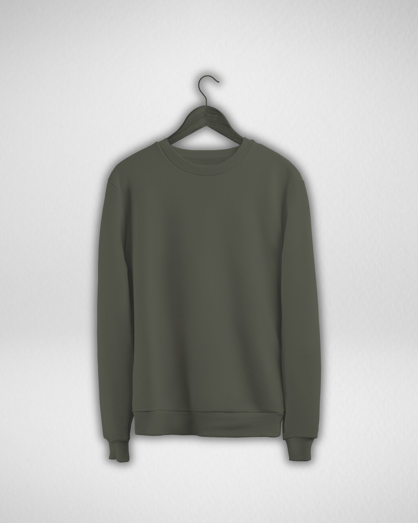 TMG Olive Green Solid Sweatshirt – Premium 100% Cotton, Regular Fit