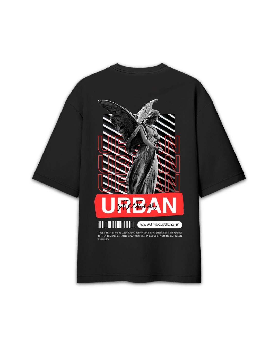 Black Urban Streetwear Statue Oversized T -Shirt